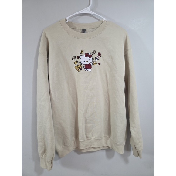 Hello Kitty Tops - Hello Kitty Sanrio Beige Fall Autumn Leaves Embroidered Sweatshirt Medium